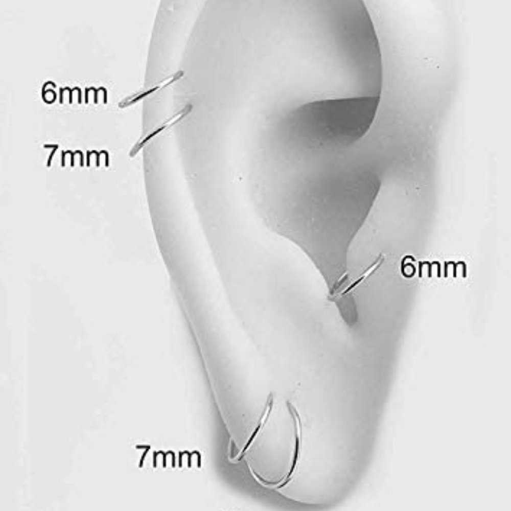 Sterling Silver Multi Size Open Piercing Hoops Cartilage Helix Tragus Handmade - Picture 6 of 8
